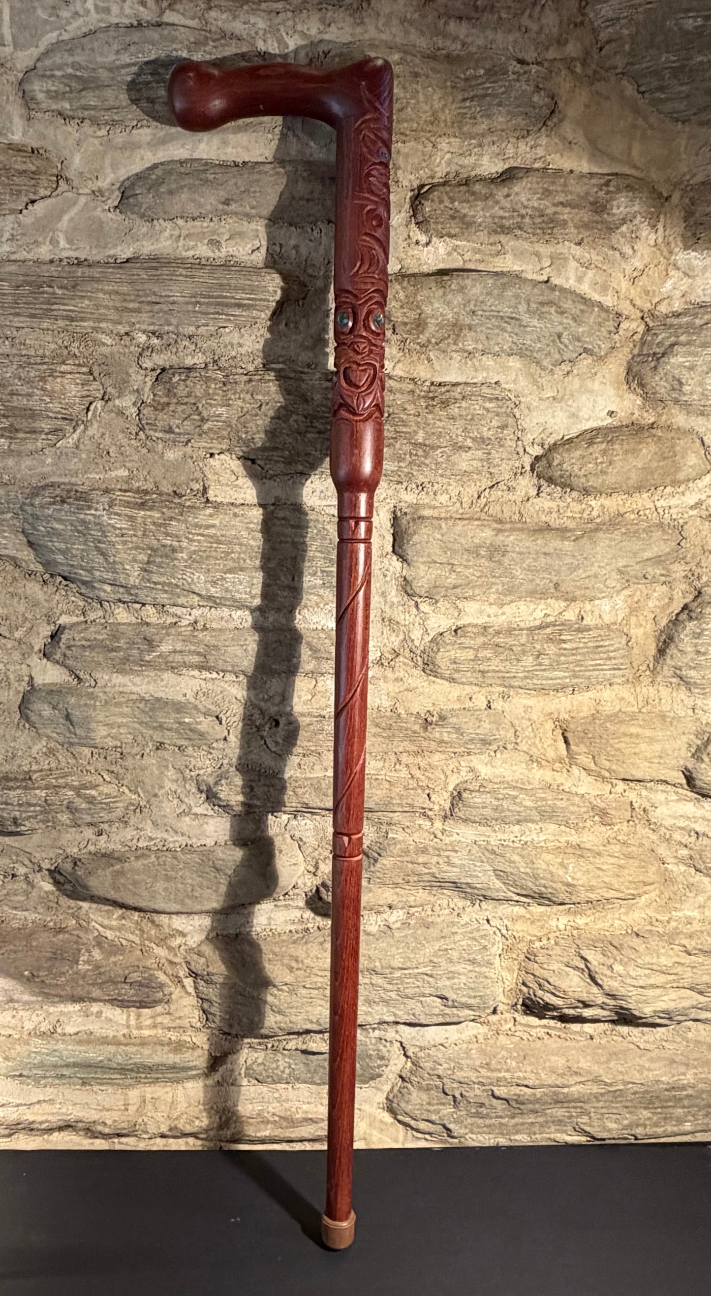 Carved Rakau (walking stick with handle) - by Wood Masters
