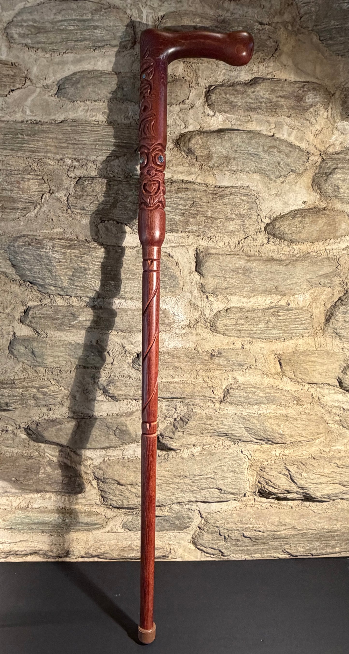 Carved Rakau (walking stick with handle) - by Wood Masters