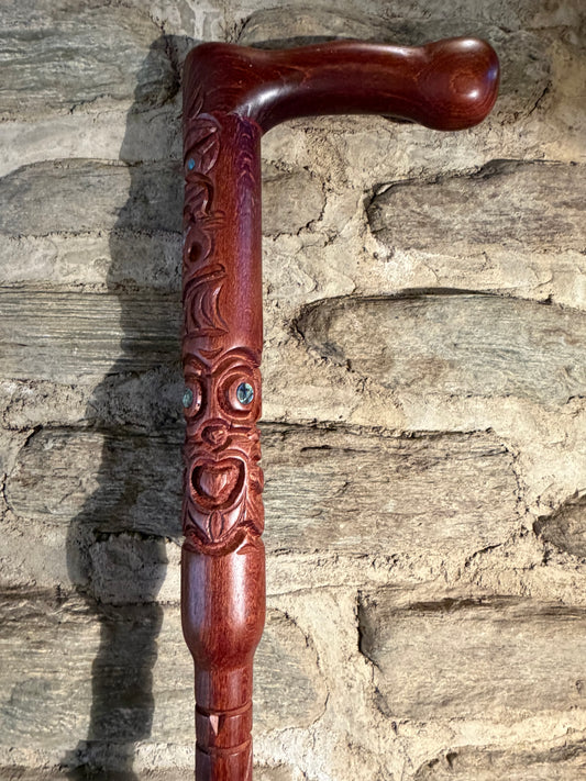 Carved Rakau (walking stick with handle) - by Wood Masters