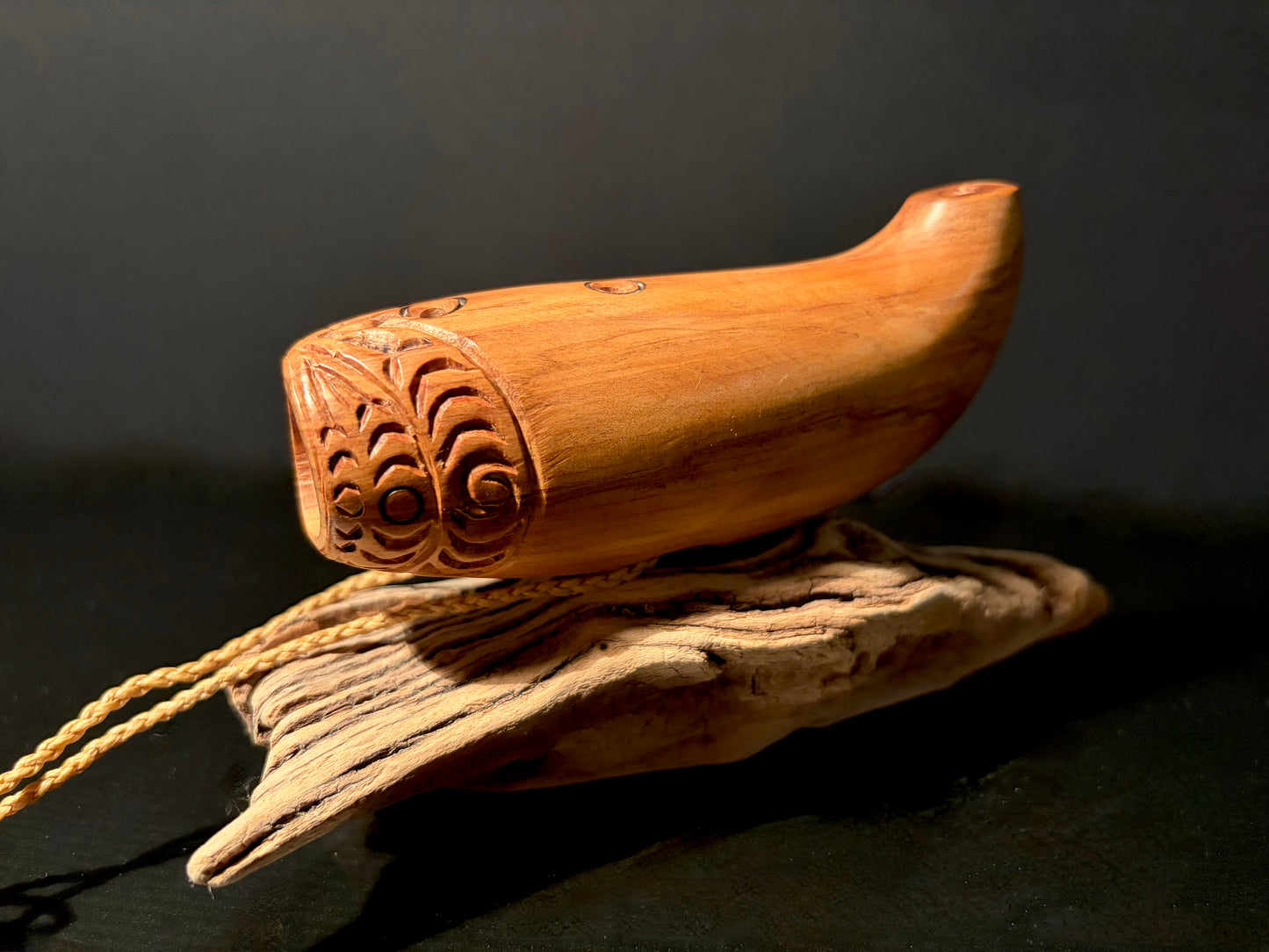 Carved Rimu Wood Nguru (flute) with Whakarei by Alex Sands