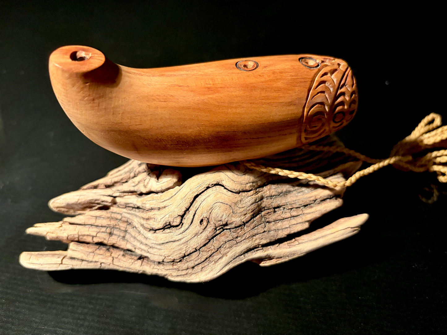 Carved Rimu Wood Nguru (flute) with Whakarei by Alex Sands