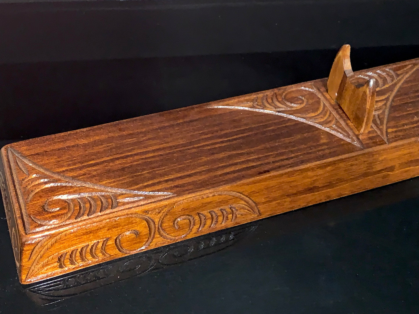 Carved Taiaha with stand by Alex Sands