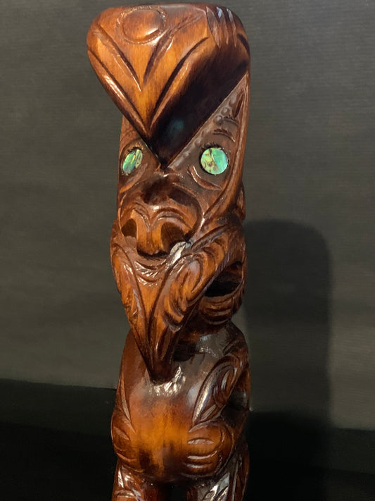 close up of small Maori teko teko carved in New Zealand by Wood Masters available from Silver Fern Gallery