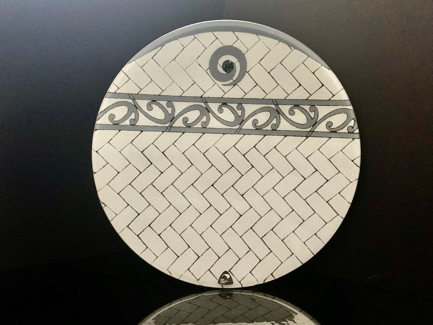 Fused Glass Bowl by Maori Boy - Paua Kete Design (white and grey) 40cm