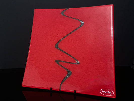 Fused Glass Platter by Maori Boy - Awa (River) Design 30cm (red)