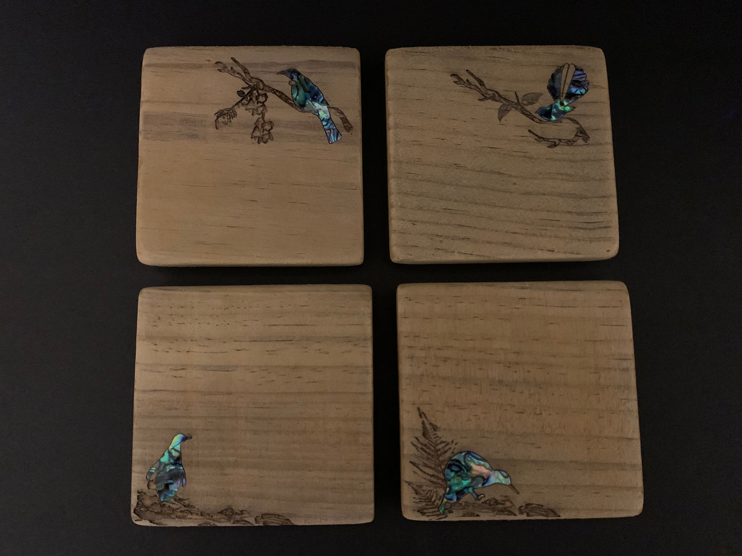 Coaster Set from Recycled Timber and NZ Paua Shell - by Heritage Woodware