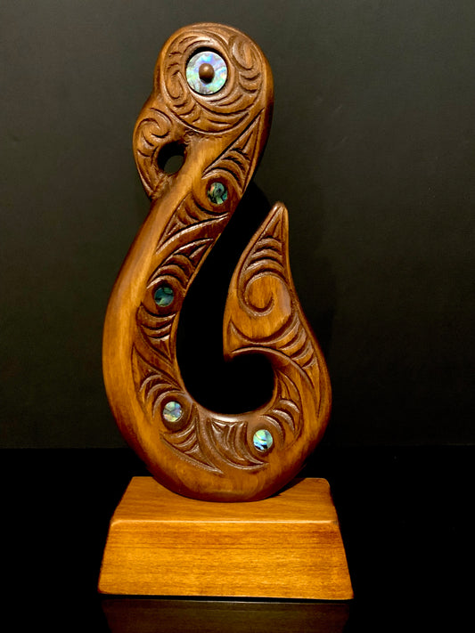 Carved Matau on stand - 32cm by Wood Masters