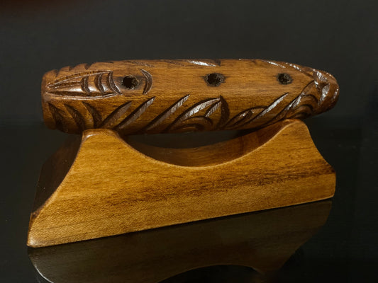 Carved Koauau (flute) with stand - by Wood Masters