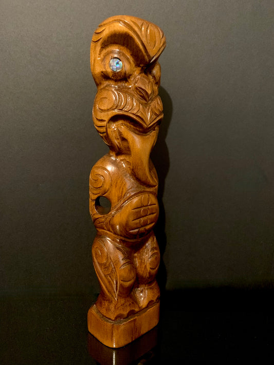 view looking right of small Maori teko teko carved in New Zealand by Wood Masters available from Silver Fern Gallery