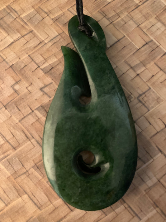 Pounamu Hei Matau with Koru 73mm