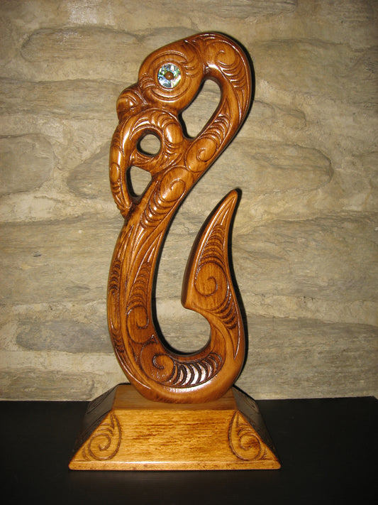 Carved Matau on stand - 43cm by Wood Masters