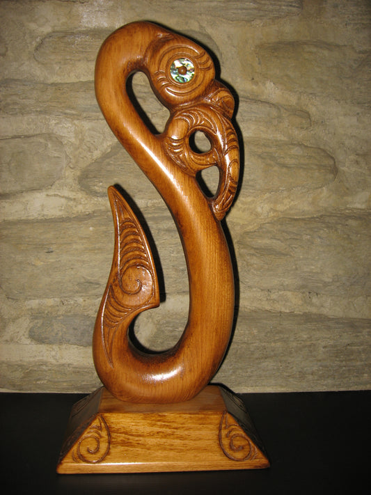 Carved Matau on stand - 43cm by Wood Masters