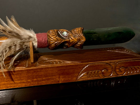 Maori taiaha weapon carved in New Zealand and available from Silver Fern Gallery