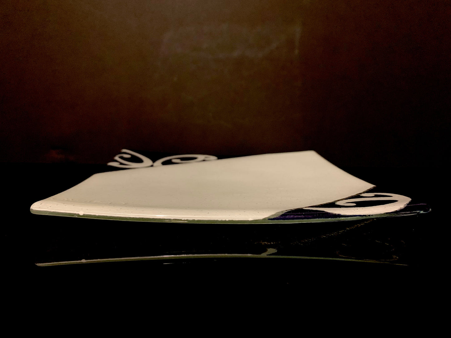 Fused Glass Platter by Maori Boy - Waka Huia Design 20cm (white and indigo)