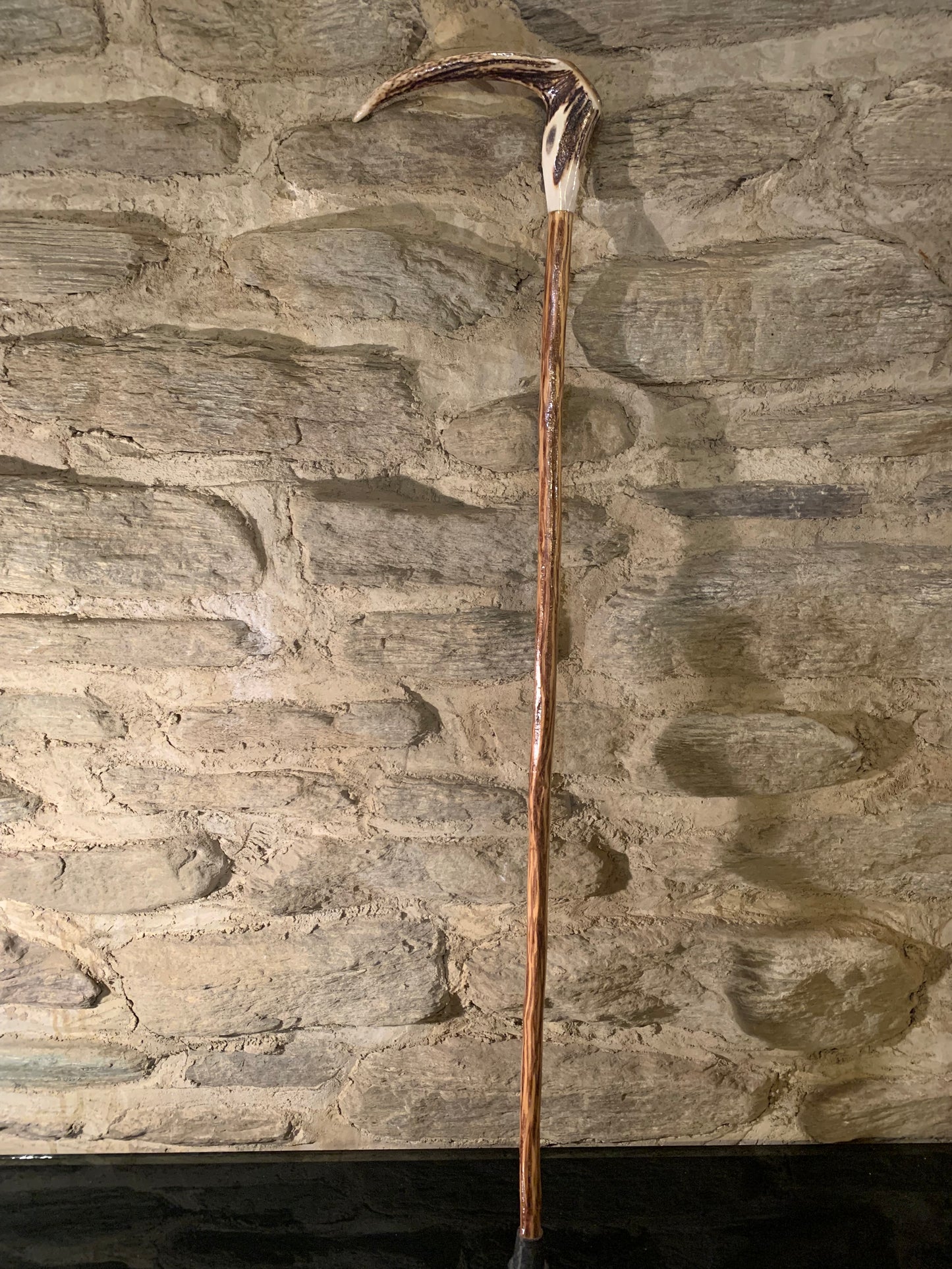 Hand Crafted Lancewood Walking Stick - Deer Antler and Paua - by John Guise