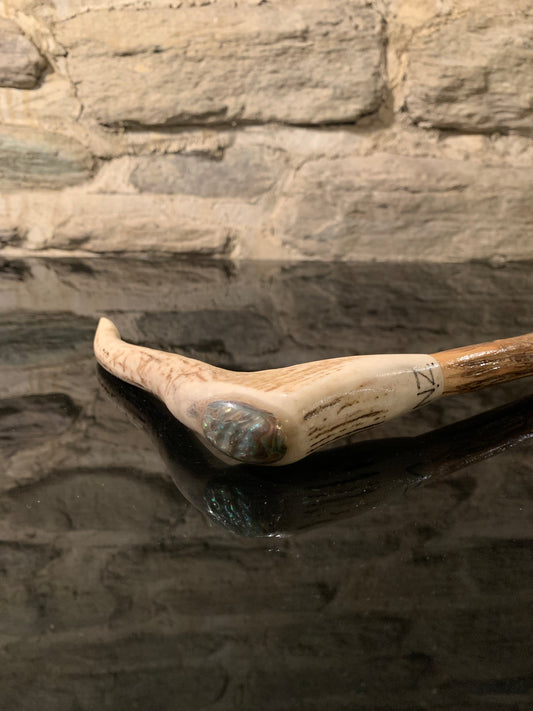 Hand Crafted Lancewood Walking Stick - Deer Antler and Paua - by John Guise