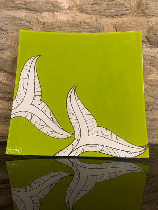 Fused Glass Platter by Maori Boy - Whale Tail Design - lime green 20cm
