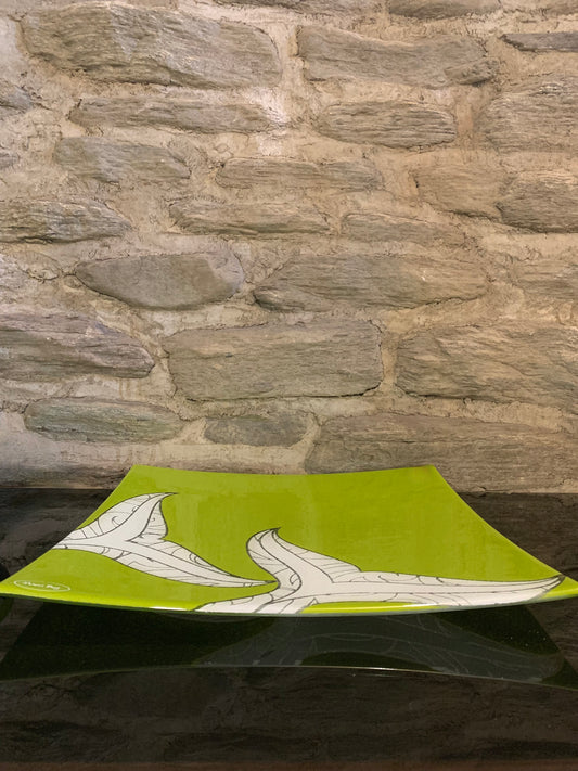 Fused Glass Platter by Maori Boy - Whale Tail Design - lime green 20cm