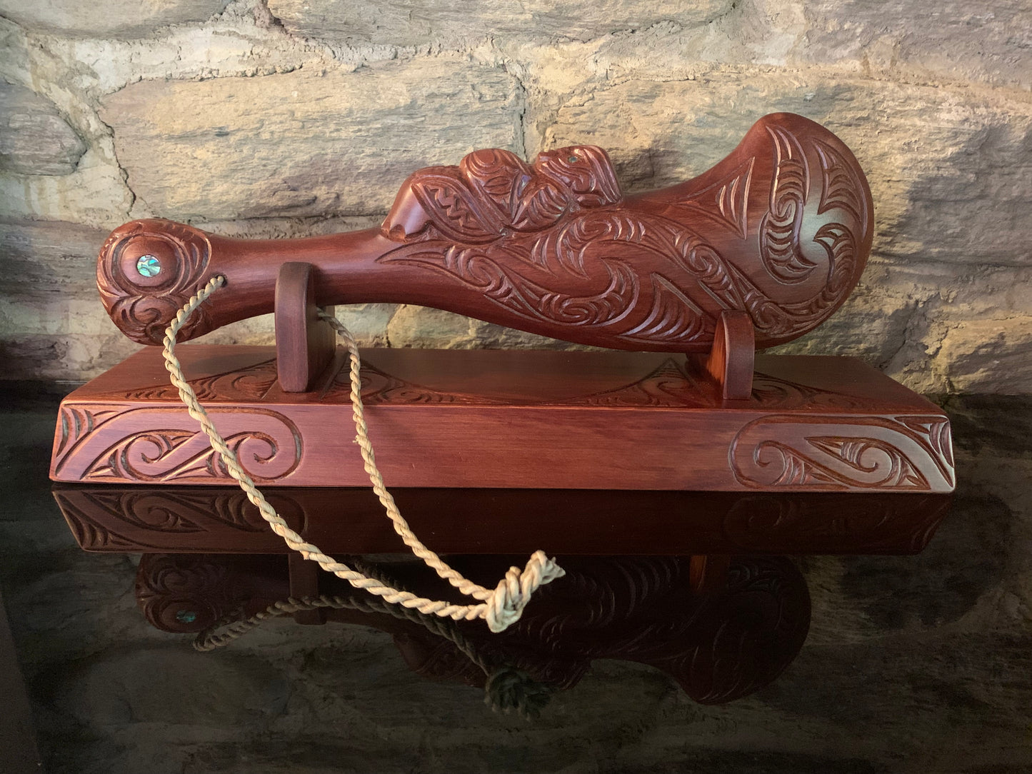 NZ Maori carved Wahaika on a stand 