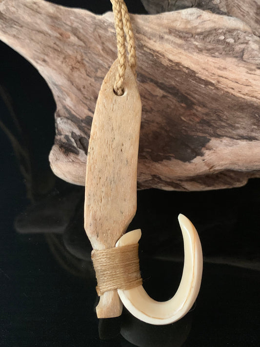 Whalebone Hei Matau (fish hook) Pendant by Alex Sands