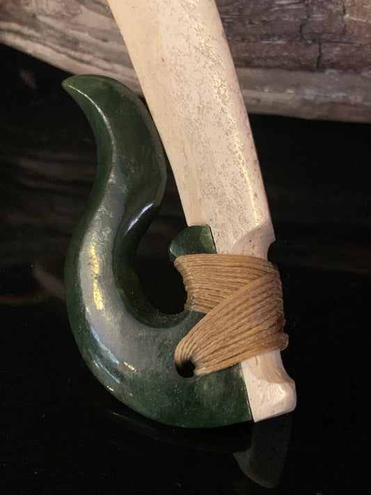 Large Whalebone and Pounamu Hei Matau Pendant by Alex Sands