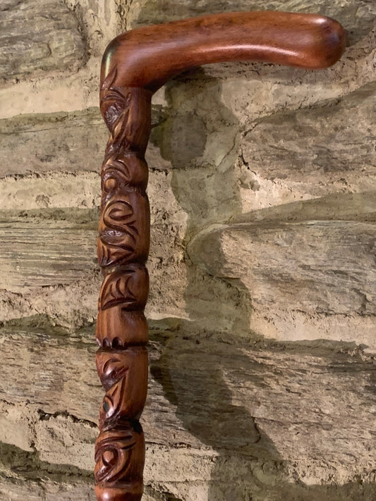 Carved Rakau Korero Tokotoko (with handle)- by Wood Masters