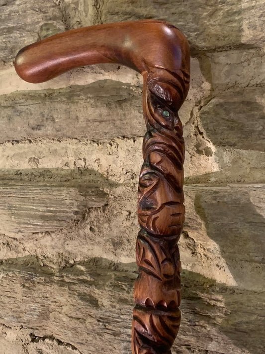 Carved Rakau Korero Tokotoko (with handle)- by Wood Masters