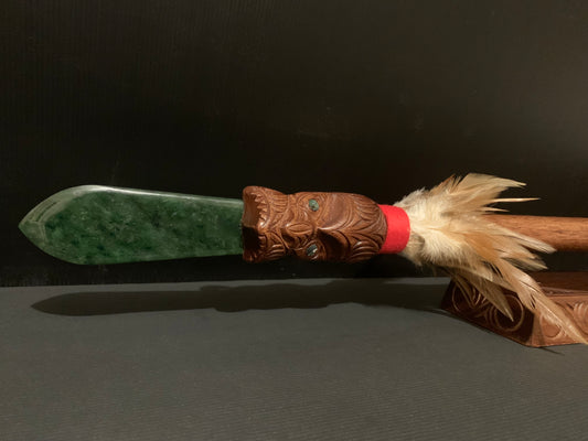 Carved Taiaha with Jade Tongue - 143cm by Wood Masters