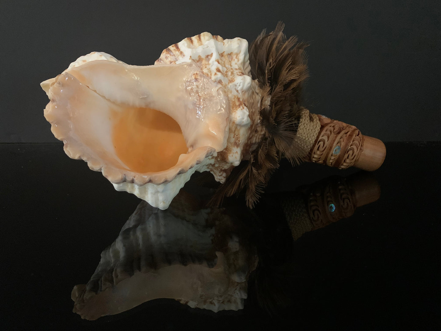 Carved Putatara (Conch Shell Trumpet) by Alex Sands