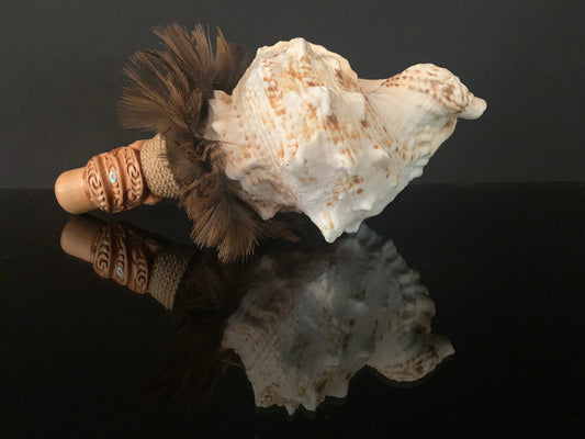 Carved Putatara (Conch Shell Trumpet) by Alex Sands