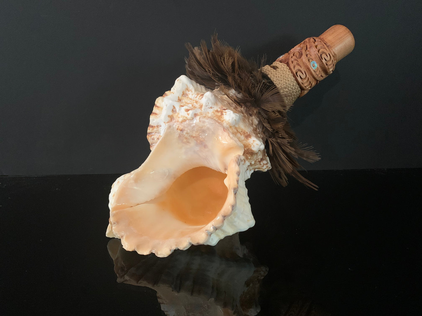 Carved Putatara (Conch Shell Trumpet) by Alex Sands