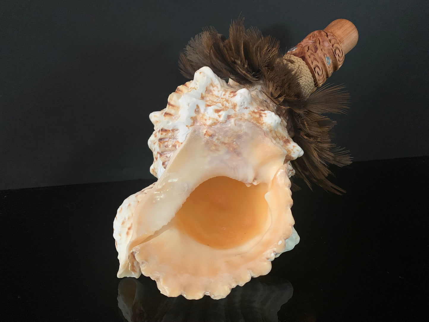 Carved Putatara (Conch Shell Trumpet) by Alex Sands