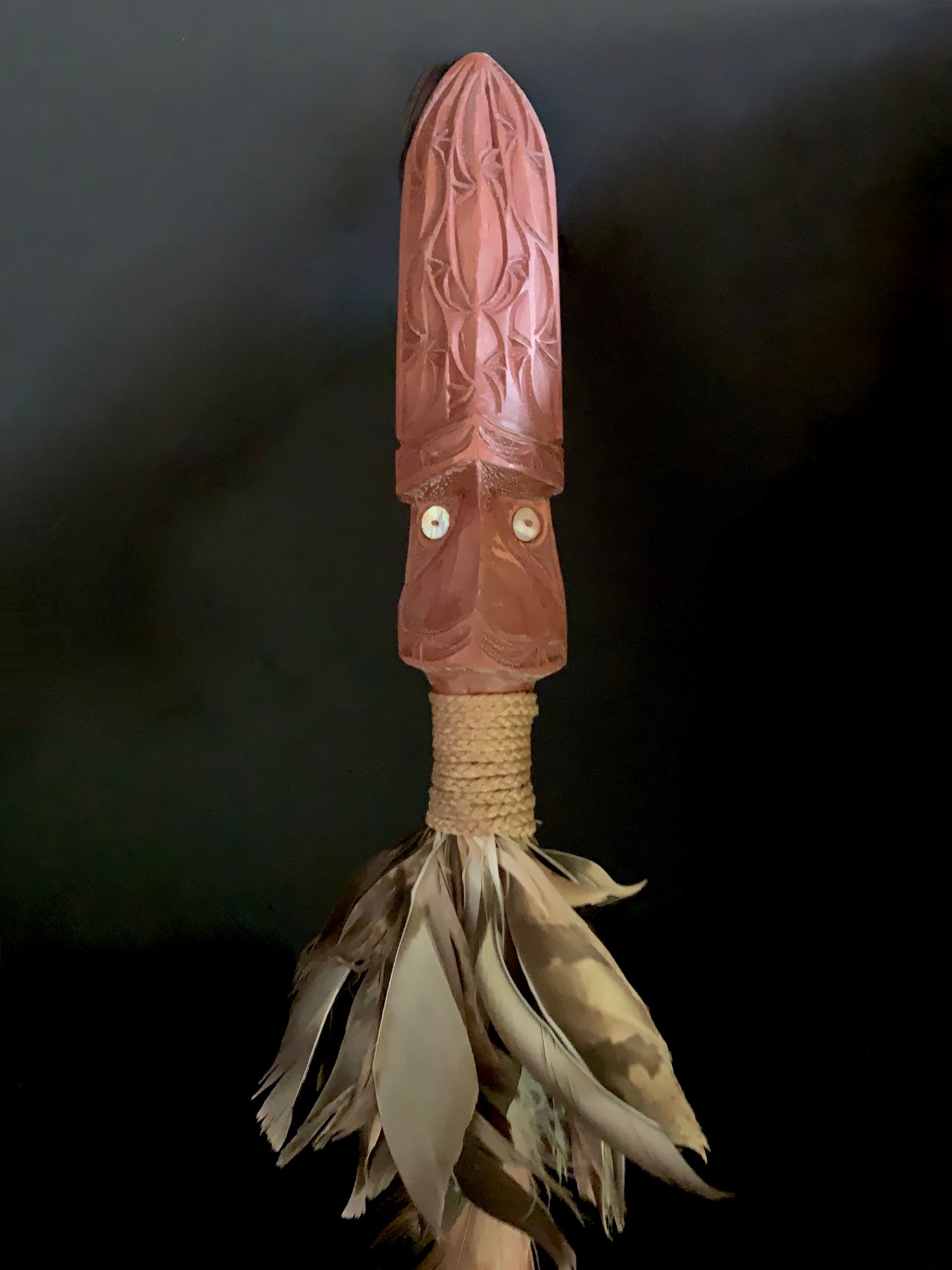 Carved Taiaha with stand by Alex Sands