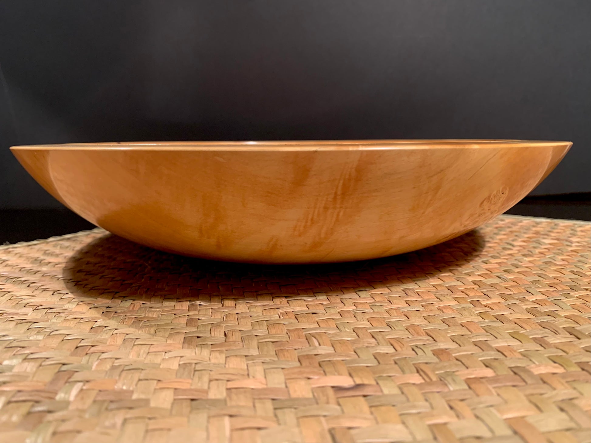 Side view of wooden bowl 