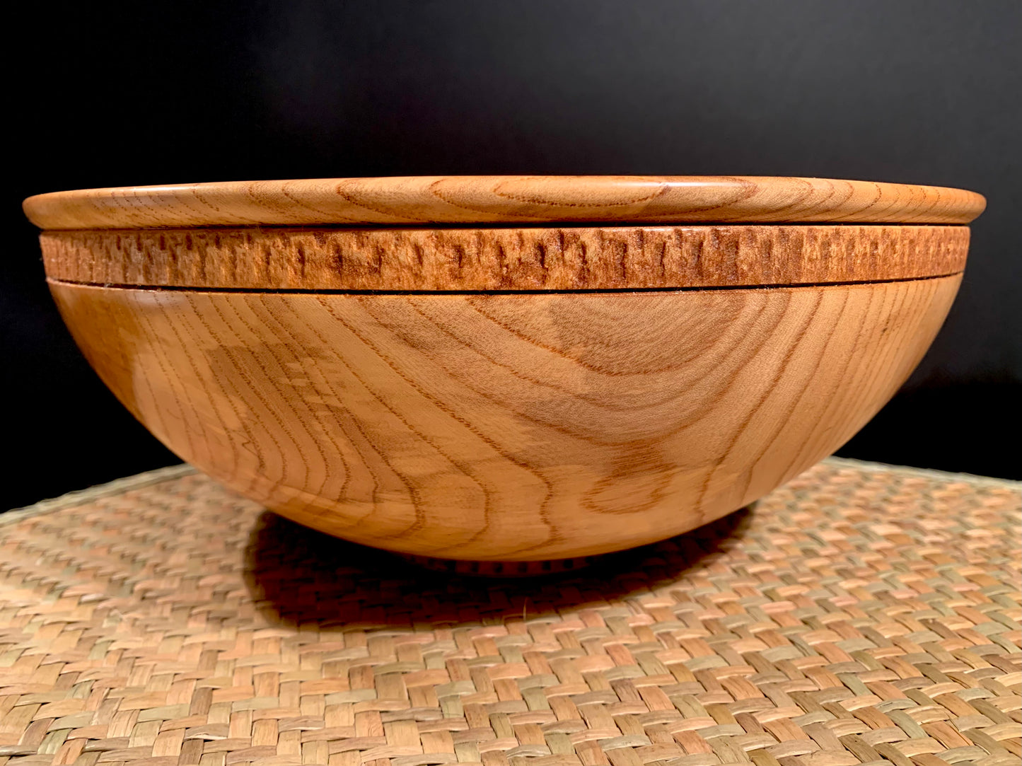 NZ Elm wood bowl with decorative design under the rim 