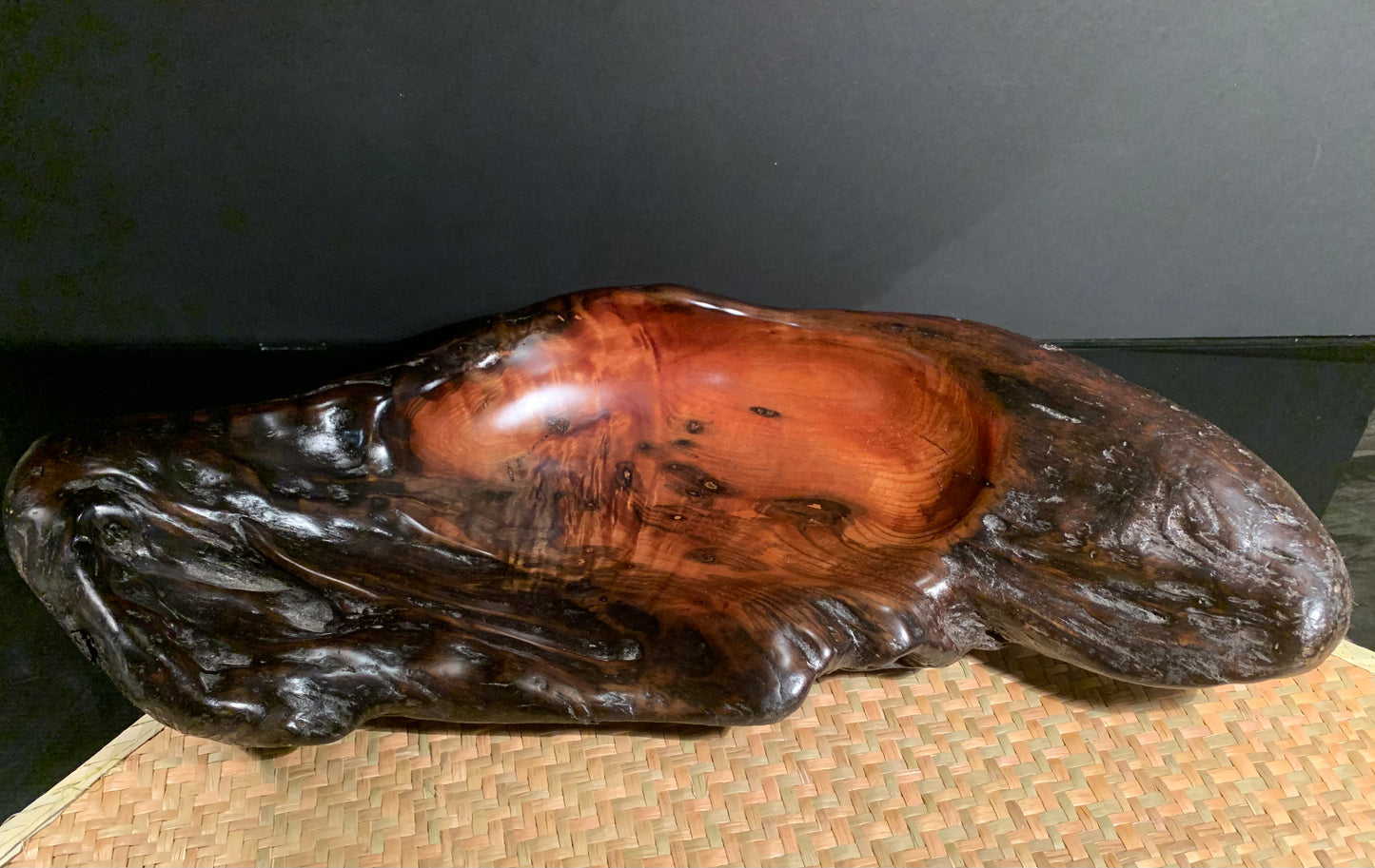 Natural wood turned sculpture bowl.
