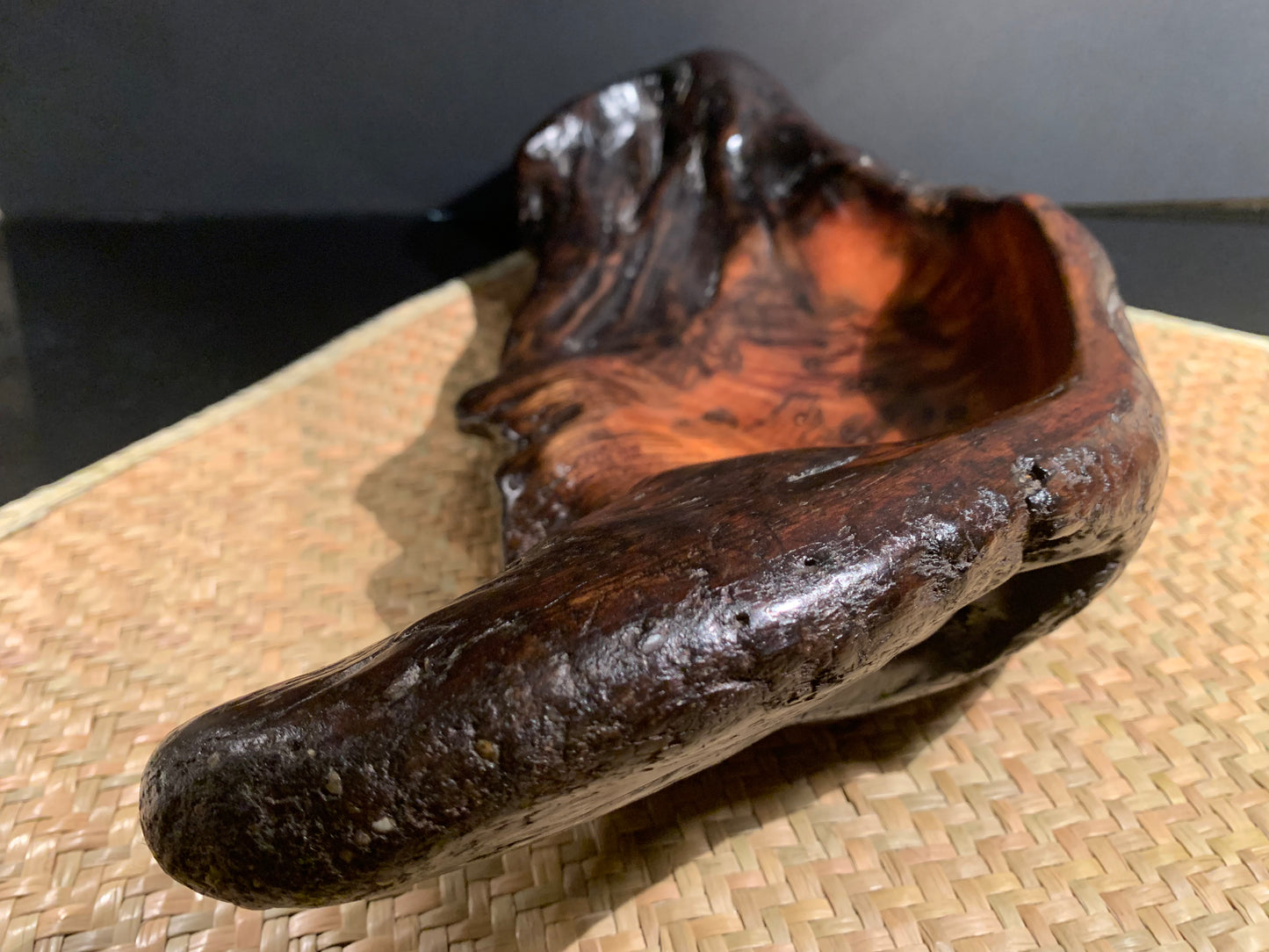 Decorative partially natural wooden bowl with a worked centre.