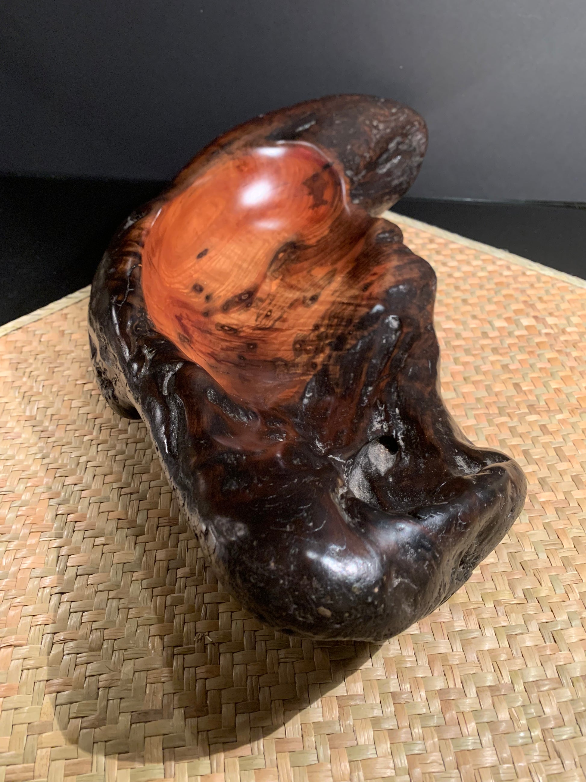 Decorative natural wooden sculpture bowl with an inner worked finish. 