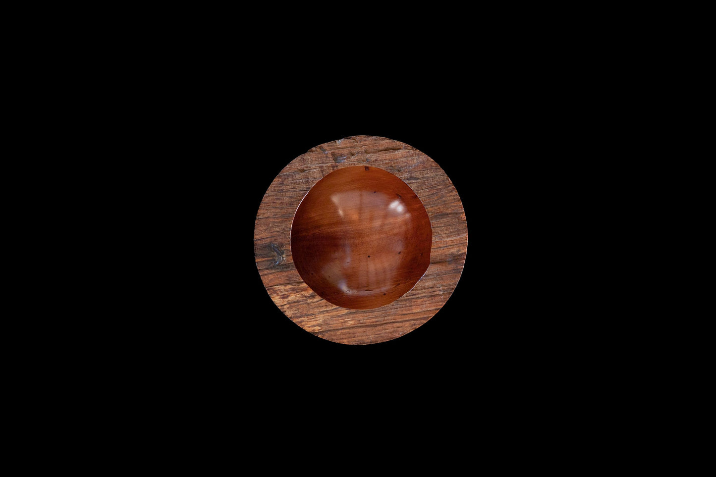Top view of Totara Fence Post Wood Bowl by Woodturner Mark Russell No415