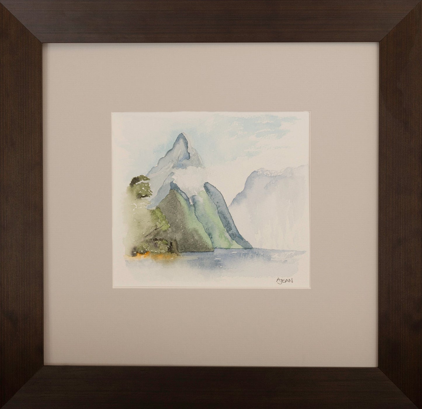 Watercolour Painting Mitre Peak Milford Sound by artist Avril Jean Silver Fern Gallery