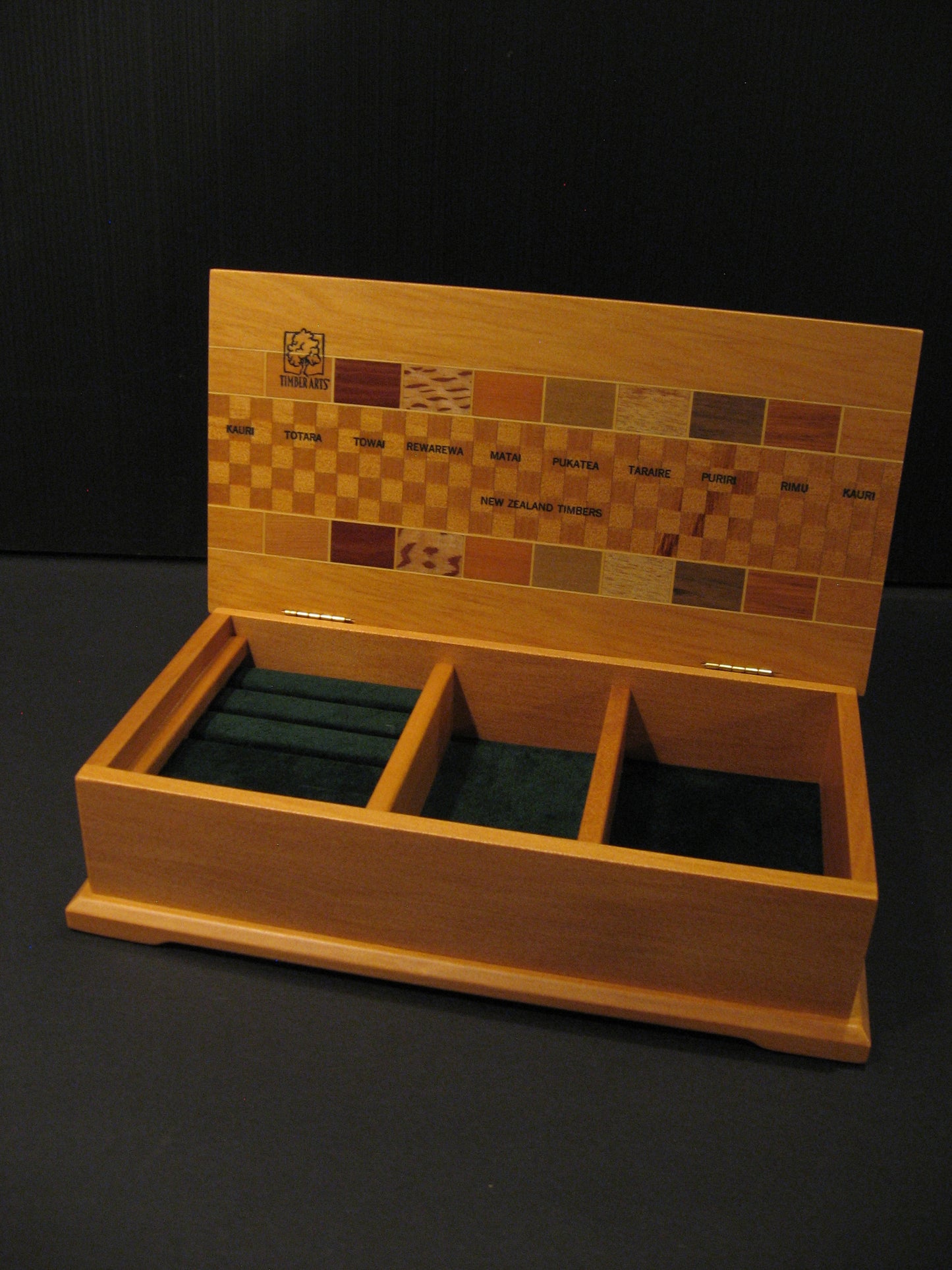 Inside Kauri Wood Jewellery Box Inlaid with Native Timbers by Timber Arts Silver Fern Gallery