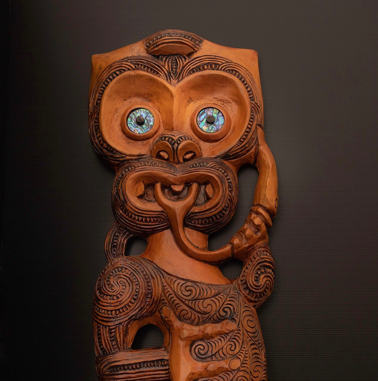 Detail of New Zealand Maori Taniwha Wood Carving by Gary Holder Silver Fern Gallery