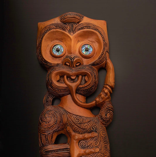 Detail of New Zealand Maori Taniwha Wood Carving by Gary Holder Silver Fern Gallery