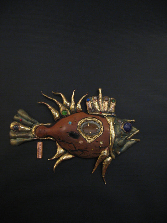 Queen Fish Wall Art of Metal Wood and Gems by Serge Souslov Silver Fern Gallery