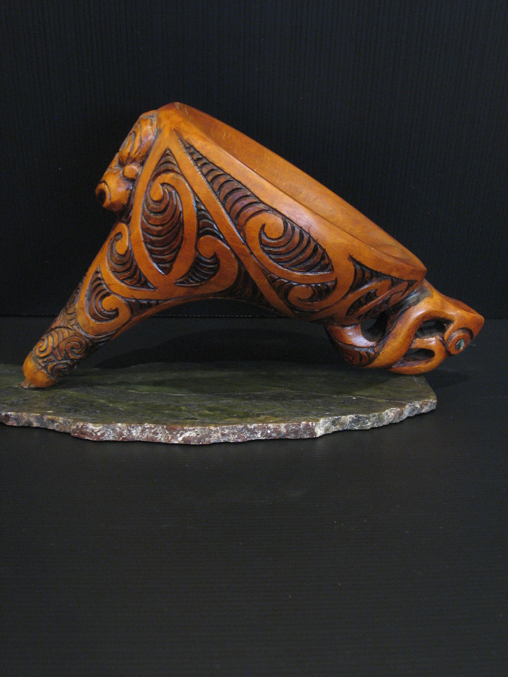New Zealand Maori Taonga Korere Feeding Funnel Wood Carving by Gary Holder Silver Fern Gallery