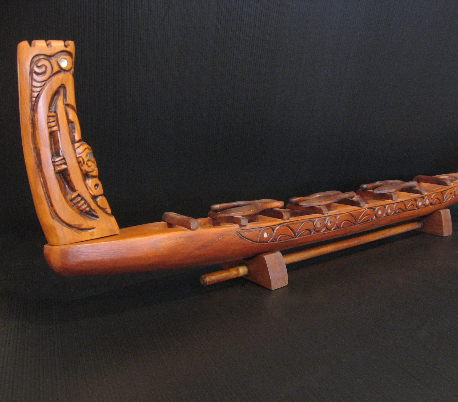 New Zealand Maori Waka Taua Canoe Wood Carving by Gary Holder Silver Fern Gallery