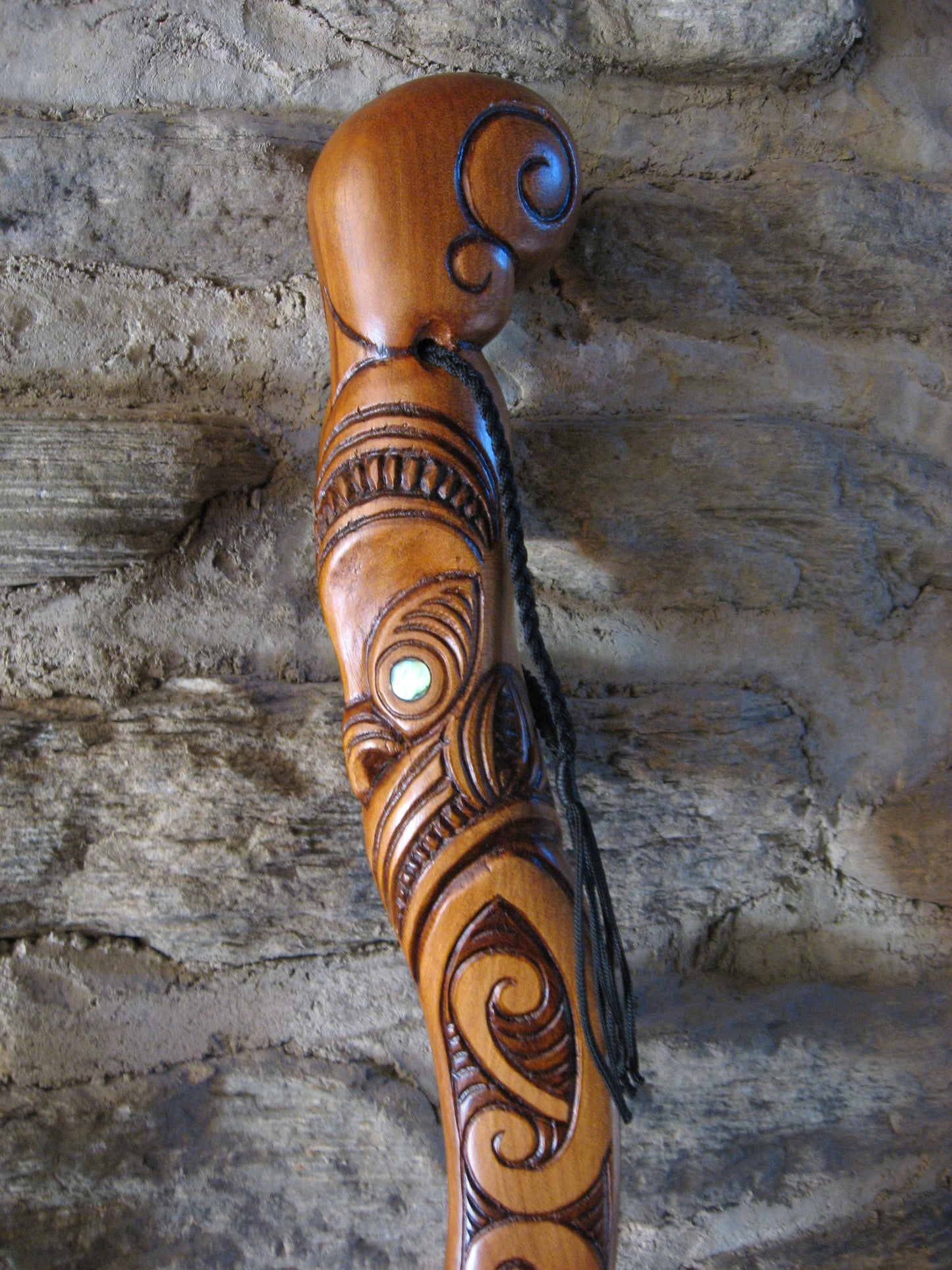 Upper detail of Hand Carved Tokotoko by Jason Holder Silver Fern Gallery