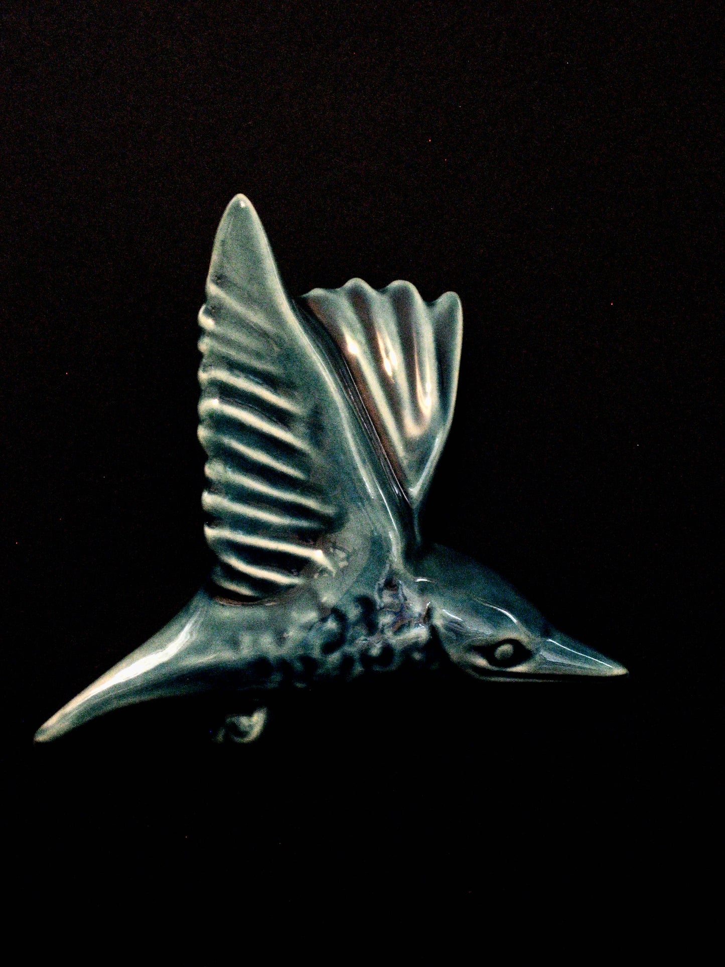 Ceramic Kotare (Kingfisher with wings up) by Bob Steiner Silver Fern Gallery