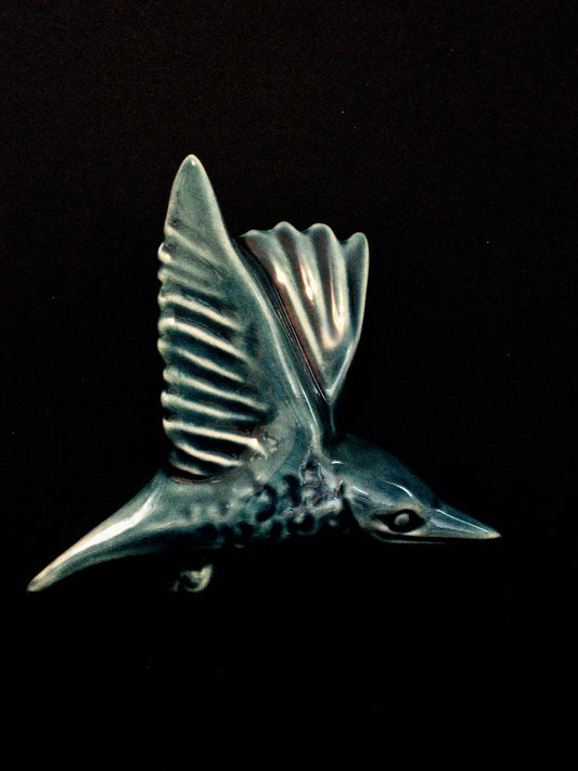 Ceramic Kotare (Kingfisher with wings up) by Bob Steiner Silver Fern Gallery