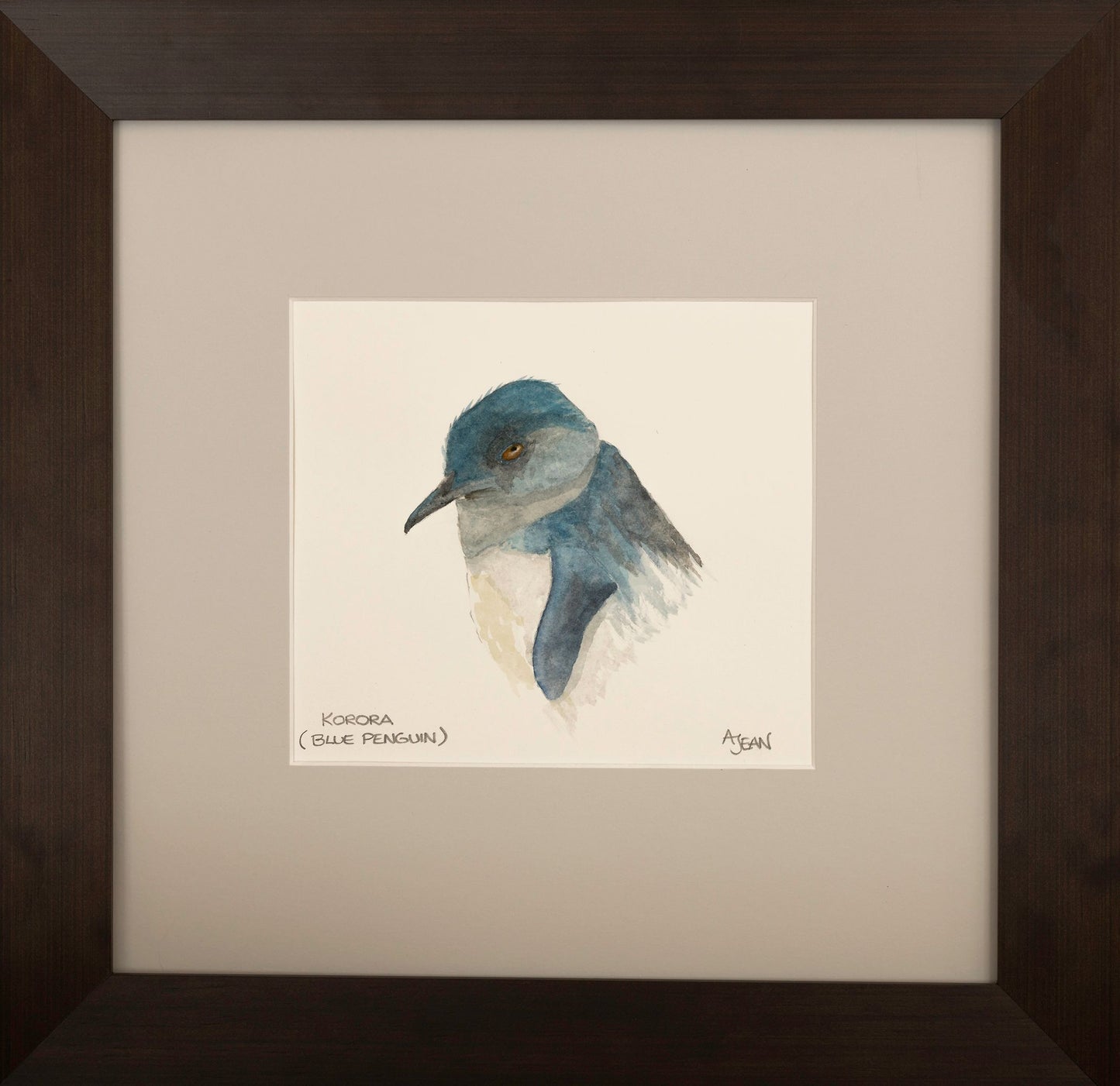 Watercolour Painting by Avril Jean New Zealand Korora Blue Penguin Bird Silver Fern Gallery